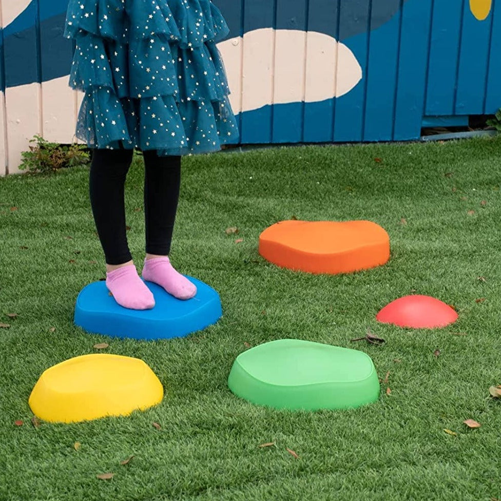 Stackable Stepping Stone Set, Introducing our stacking stepping stones, the perfect activity to boost balance and coordination skills in children while keeping them entertained for hours. Crafted with a durable and non-slip bottom, these stepping stones provide a safe playing environment, minimizing the risk of accidents. The reliable grip ensures little adventurers can confidently hop from stone to stone without any slips or slides. After a fun-filled playtime, these stepping stones reveal their incredible