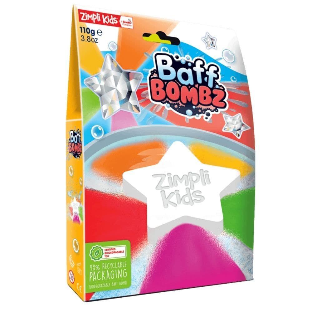 Star Baff Bombz, Turn bath time into an unforgettable, magical adventure with the Star Baff Bombz! This effervescent bath bomb promises a colourful, fizzing experience that not only delights the senses but also stirs the imagination. Star Baff Bombz Features: Fizzing Fun Drop the Star Baff Bomb into your bathwater and watch as it fizzes away, transforming the water into a vibrant, rainbow-like hue. Safe and Easy to Use The Star Baff Bombz are skin-safe, drain-safe, easy to clean, and stain-free. They're des