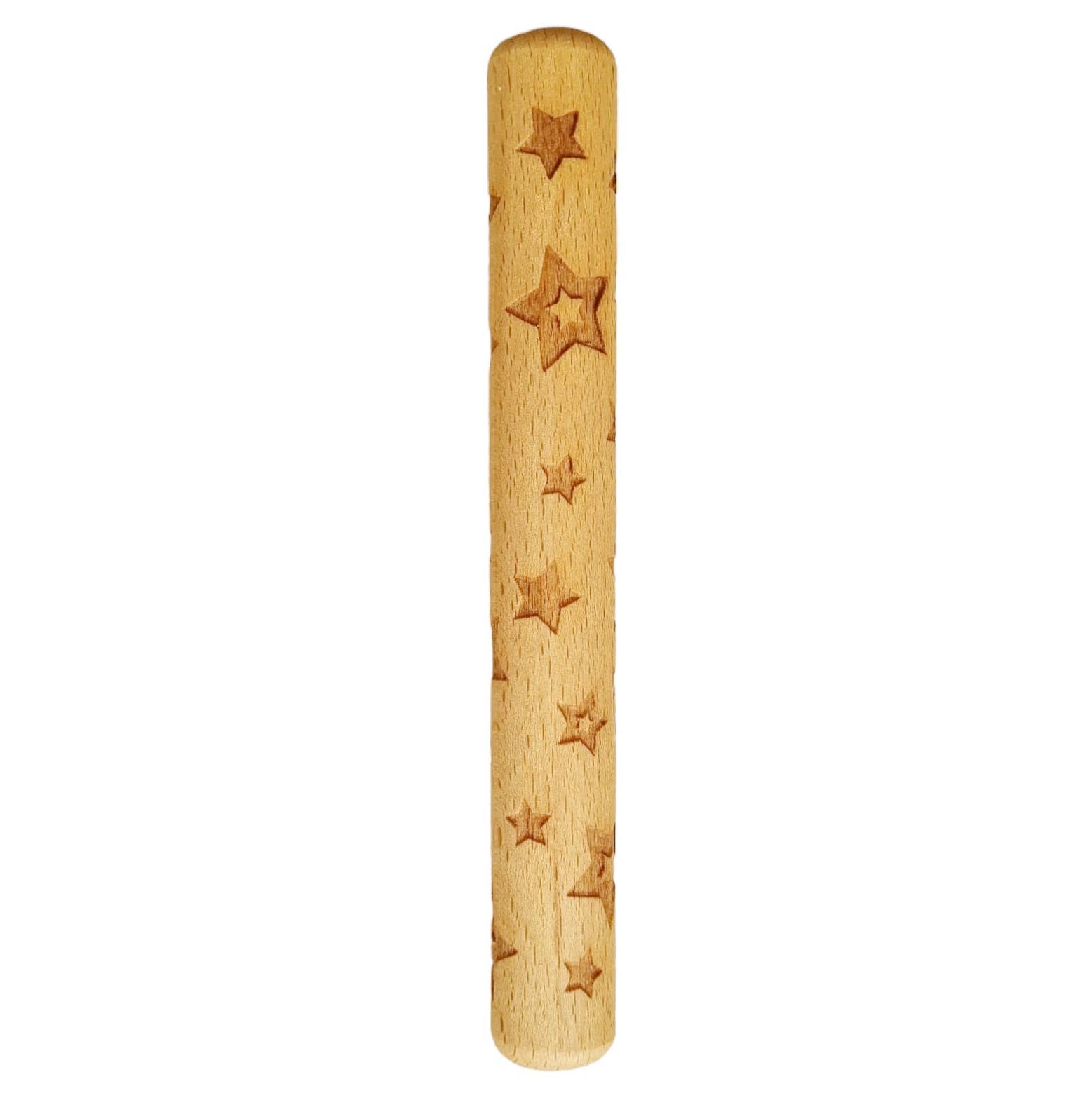 Stars Wooden Roller, Introducing our Stars Wooden Roller.This unique and charming roller is the perfect addition to your child's art and sensory playtime. Made from high-quality wood, this Stars Wooden Roller is designed to create texture and relief as your little ones roll out their clay creations. The Stars Wooden Roller features a fun star pattern, perfect for playful and imaginative minds. The rollers are 16 cm long and 2 cm in diameter The rollers are made of beech wood. If clay/dough remains in the ro