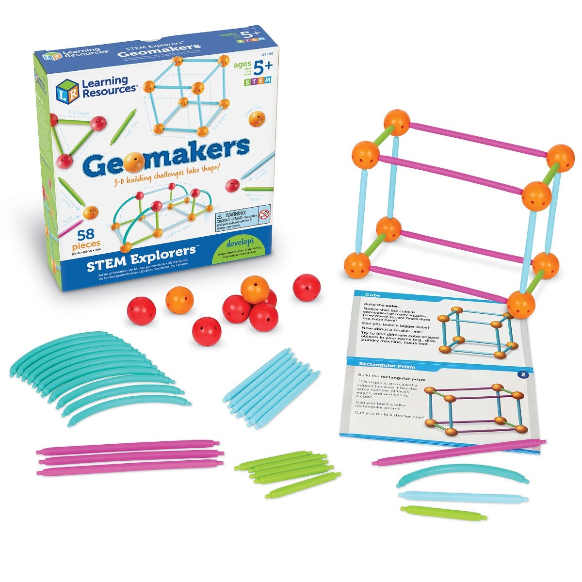 STEM Explorers Geomakers, The STEM Explorers Geomakers help children develop their understanding of 2D and 3D shapes and geometry through fun, hands-on building activities and challenges. The STEM Explorers Geomakers set comes with an activity guide and includes 10 engaging tasks designed to develop problem solving and critical thinking skills vital in early STEM. Children can also use their natural curiosity and imagination to experiment and build their own special constructions! Activate a child's natural
