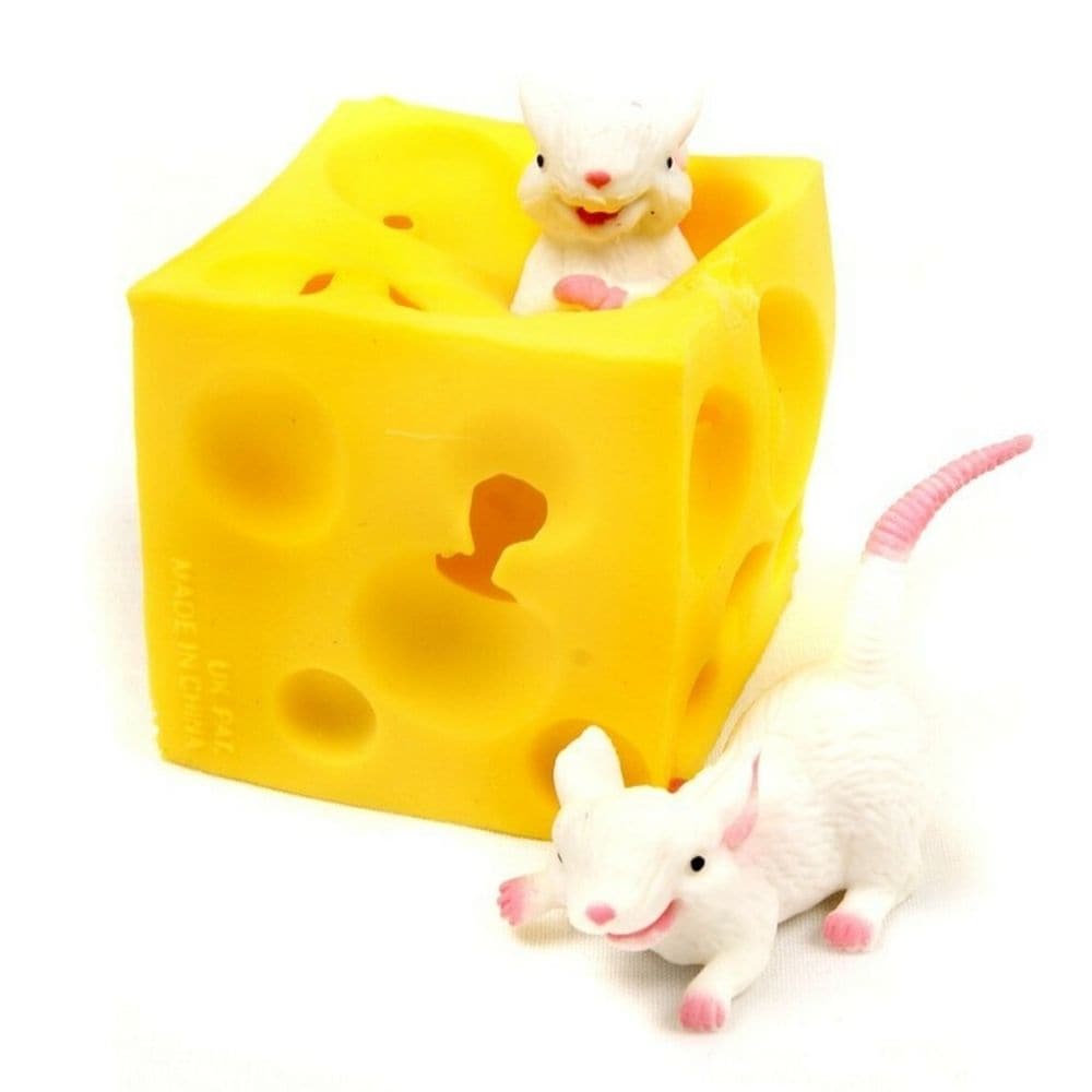 Stretchy Mice and Cheese, You'll love this fun Stretchy Mice and Cheese that includes 2 darling little stretchy mice that love playing hide 'n seek in their stretchy hunk of cheese! This interesting Stretchy Mice and Cheese toy is great as a stress reliever, tactile exploration and finger manipulations. Move this strange squishy cheese and watch little white mouse pop out in different directions. Playing with the cute mice is a great way to help kids calm down and concentrate. This fun Stretchy Mice and Che