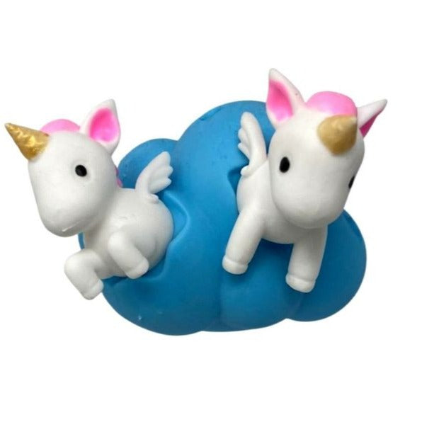 Stretchy Unicorns and Cloud, The Stretchy Unicorns and Cloud can be squished and stretched in any direction. Take the unicorn figures and weave them through the various holes in the cloud to pose them in a variety of fun ways. Pull them, squish them, squeeze them, pinch them – the Unicorns and the Cloud will return to their original shape and size. The Stretchy Unicorns and Cloud is the perfect tool to help anyone unwind and relieve anxiety. The Stretchy Unicorns and Cloud can help to develop grip and fine 