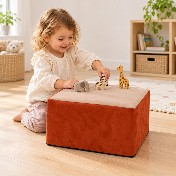 Suede Toddler Table/Stool in use by a child during reading and play in an early years setting, lifestyle view 1