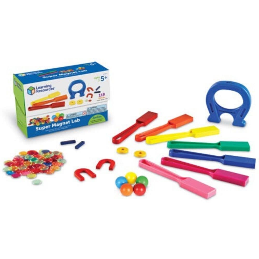 Super Magnet Lab Kit, The Super Magnet Lab Kit us ideal for learning about magnets in the classroom or at home, this STEM magnet kit has lots of colourful resources to attract children to the world of magnets. Children will explore magnetic fields, forces of attraction and repulsion, how magnets are used in everyday items, and more. Do the 5 activities included in the Activity Guide and then enjoy open-ended magnet experimentation and play. Learn about the laws of attraction with this colourful set of magne