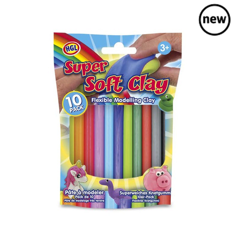 Super Soft Modelling Clay 10pk, Pack of clay that includes ten different colours. Open the packet and start sculpting with the sticks of clay, rolling them into shapes to create vibrant looking models. What's more, roll two different pieces of clay together to mix the colours and create new shades and hues.Bring out their creative side with this assorted pack of modelling clay.Mould, play and create! This Super Soft Modelling Clay won't dry out and can be mixed to create different colours. Perfect for arts 
