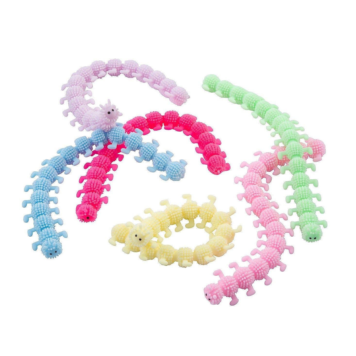 Super Stretchy Caterpillar, We love this Super Stretchy Caterpillar - and we know you will too! Made of solid but soft rubber and covered in tiny spikes, the mega stretch caterpillar is 9 inches (23 cm) long at rest and can be stretched to more than 3 times that without breaking. Over two dozen rubbery legs protrude from the sides and two soft antennae top off a smooth smiling face. This unusual and cute Puffer Caterpillar is a highly pliable rubbery worm shape covered in soft stretchy tentacles. A super re