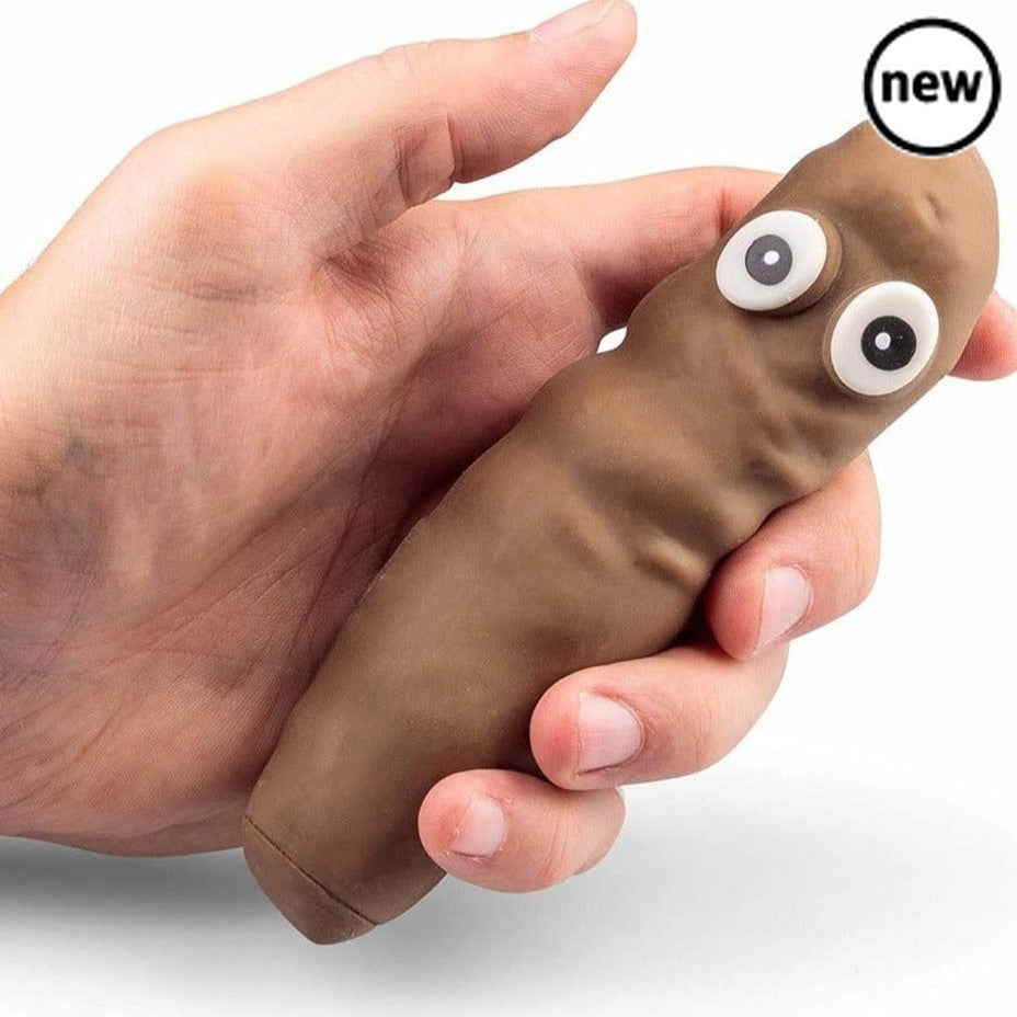 Super Stretchy Poo, Squishy stretchy poop that can be squeezed into a variety of shapes. The filling inside allows this wide-eyed poop to retain new shapes after it has been pushed and pulled about, but can always be returned to its original dimensions with a bit of gentle kneading. This fun novelty toy is a great party bag filler, funny gift, or even a good stress reliever. An excellent fidget toy to squeeze and poke when needing a calming fidget. Super squishy and wobbly Great gift for kids or adults Good