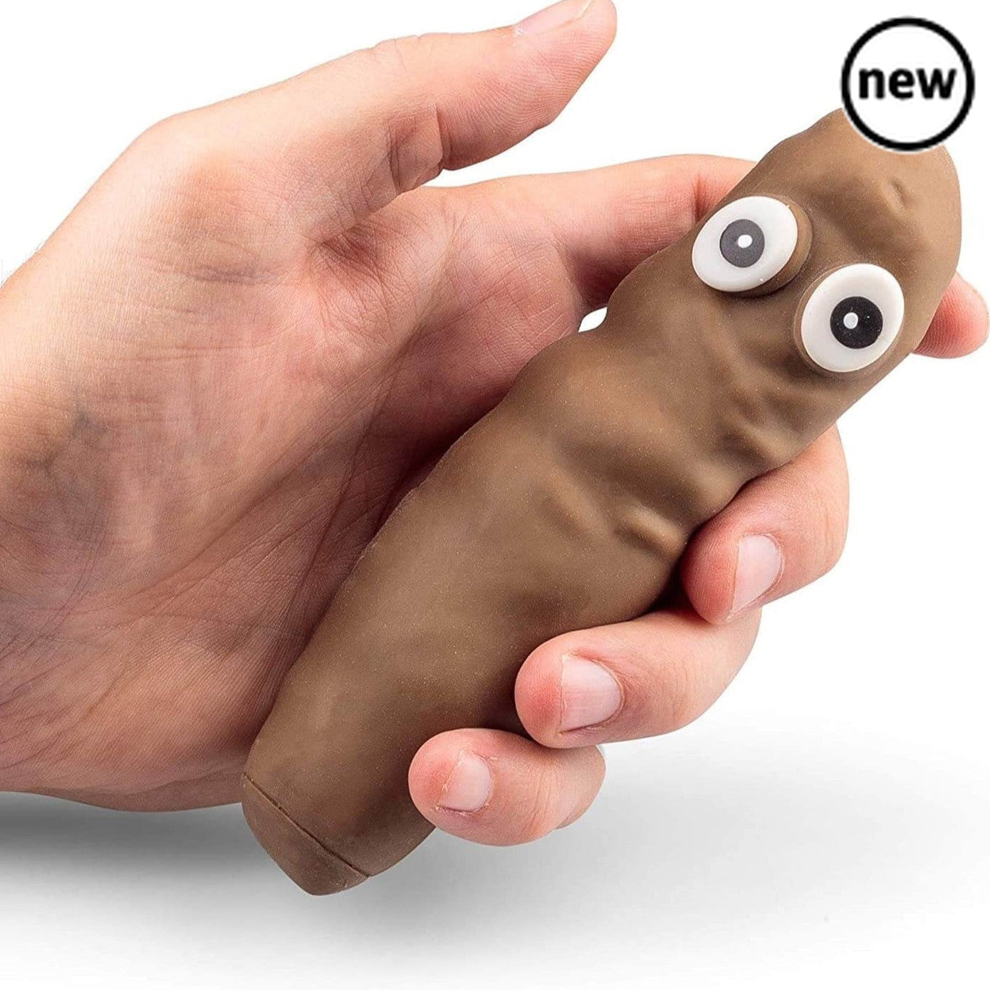 Super Stretchy Poo, Squishy stretchy poop that can be squeezed into a variety of shapes. The filling inside allows this wide-eyed poop to retain new shapes after it has been pushed and pulled about, but can always be returned to its original dimensions with a bit of gentle kneading. This fun novelty toy is a great party bag filler, funny gift, or even a good stress reliever. An excellent fidget toy to squeeze and poke when needing a calming fidget. Super squishy and wobbly Great gift for kids or adults Good