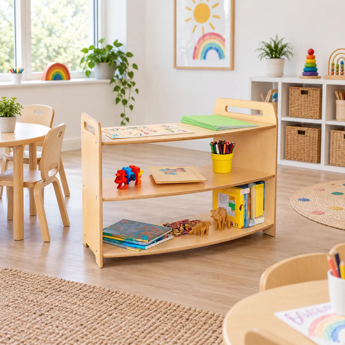 Sweeping 45 Degree Storage Unit in a bright early years classroom