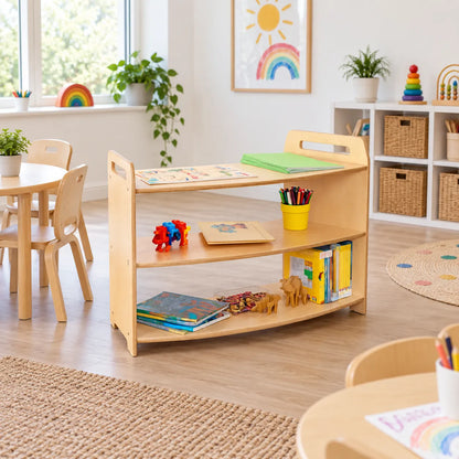 Sweeping 45 Degree Storage Unit in a bright early years classroom