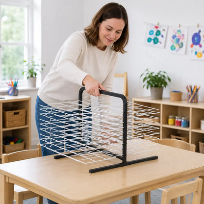 Table Top 20 Shelf Drying Rack in a naturally lit early years nursery lifestyle setting 7