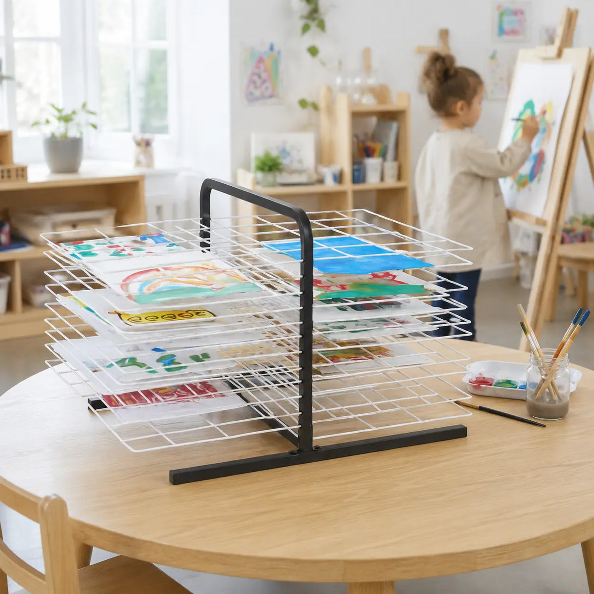 Table Top 20 Shelf Drying Rack in a naturally lit early years nursery lifestyle setting 8