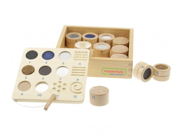 Tactile Training Texture and Material Teaching Set, Texture and material teaching set from Sensory Education, compromising a variety of different blocks made from different materials with different surface textures. This set is a great way to help children develop material and texture recognition, and can be used by children on their own or in a group to help promote communication skills as well. When kids are asked to identify the right materials or textures by only touching the pieces. A great toy to help