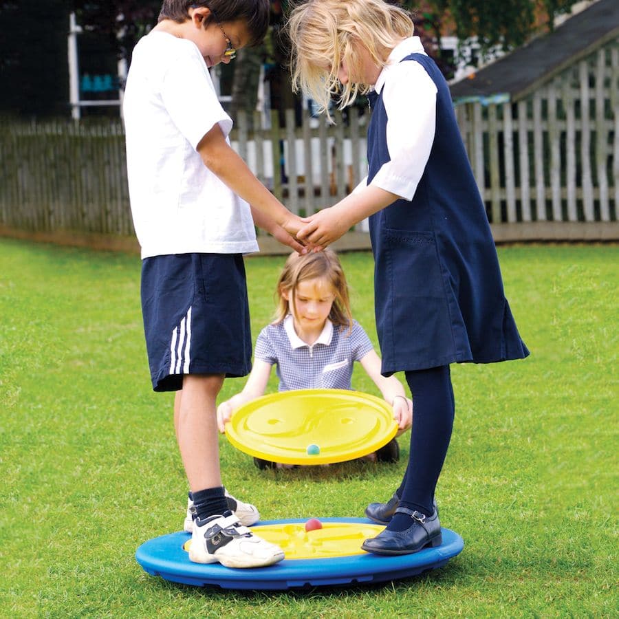 Tai chi balance board Large, The Large Tai-Chi Board is a balance board with an added twist which will develop core skills. A child can stand on top of the Tai chi balance board Large and make the ball roll along the patterned orbit by moving his body back and forth, and develop coordination Two children can work together on the Tai chi balance board Large, with two interchangeable disks providing challenge and amusement. The discs can also be used as hand-held devices. The durable Tai chi balance board Lar