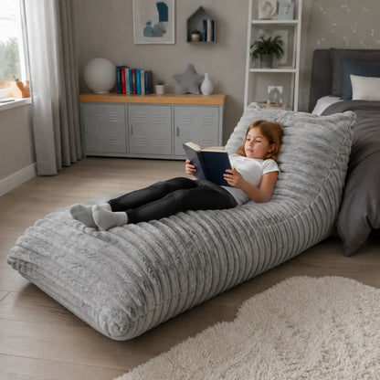 Ribbed Faux Fur Bean Bag Bed in a modern bedroom or lounge - lifestyle image 4