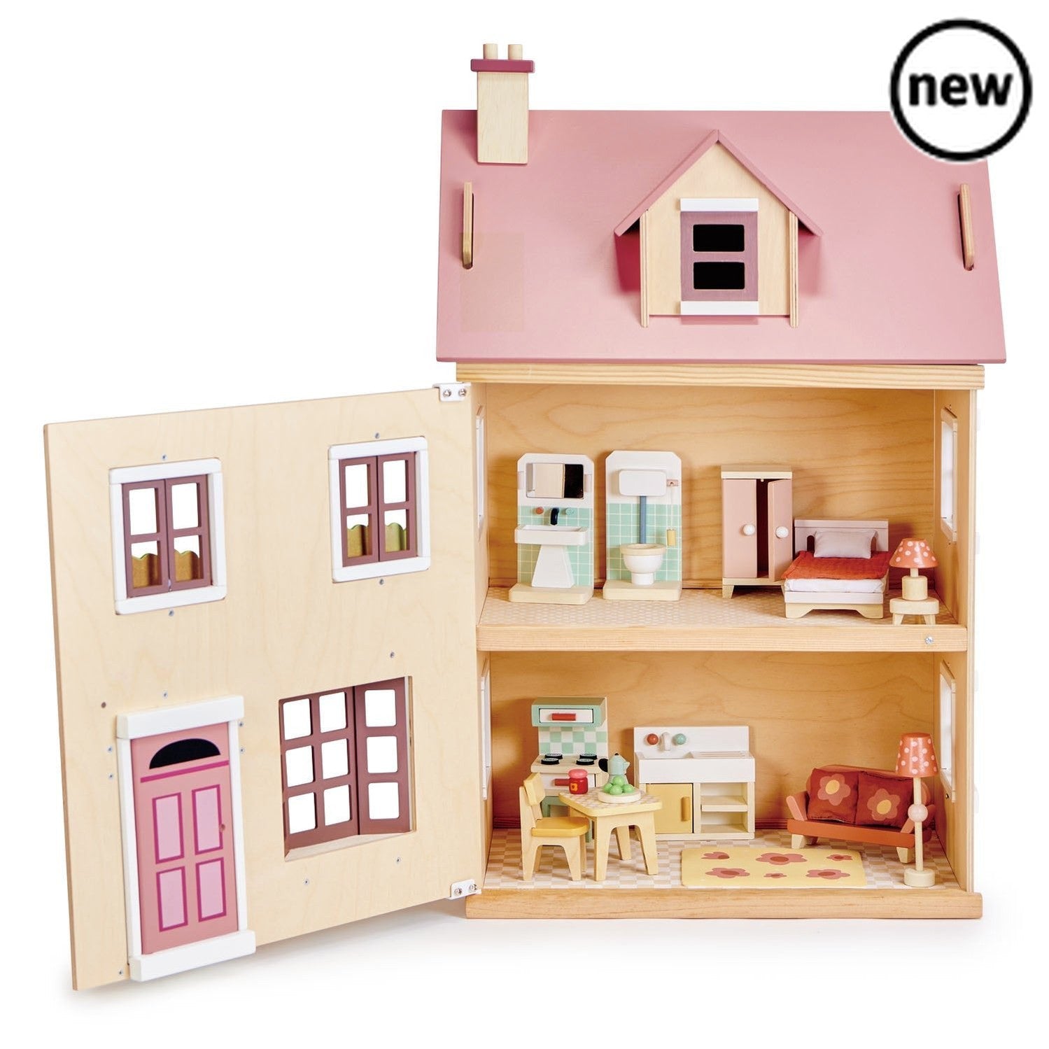 Tenderleaf Foxtail Villa (Pink), Introducing Foxtail Villa, the ultimate town style dolls house that combines exquisite design with endless playtime possibilities. Crafted with careful attention to detail, this mid-sized dolls house is adorned with subtle colors, making it an enchanting addition to your little one's toy collection.With a cleverly designed roof that effortlessly lifts and holds, accessing the attic has never been easier. Let your child's imagination soar as they create their own little world