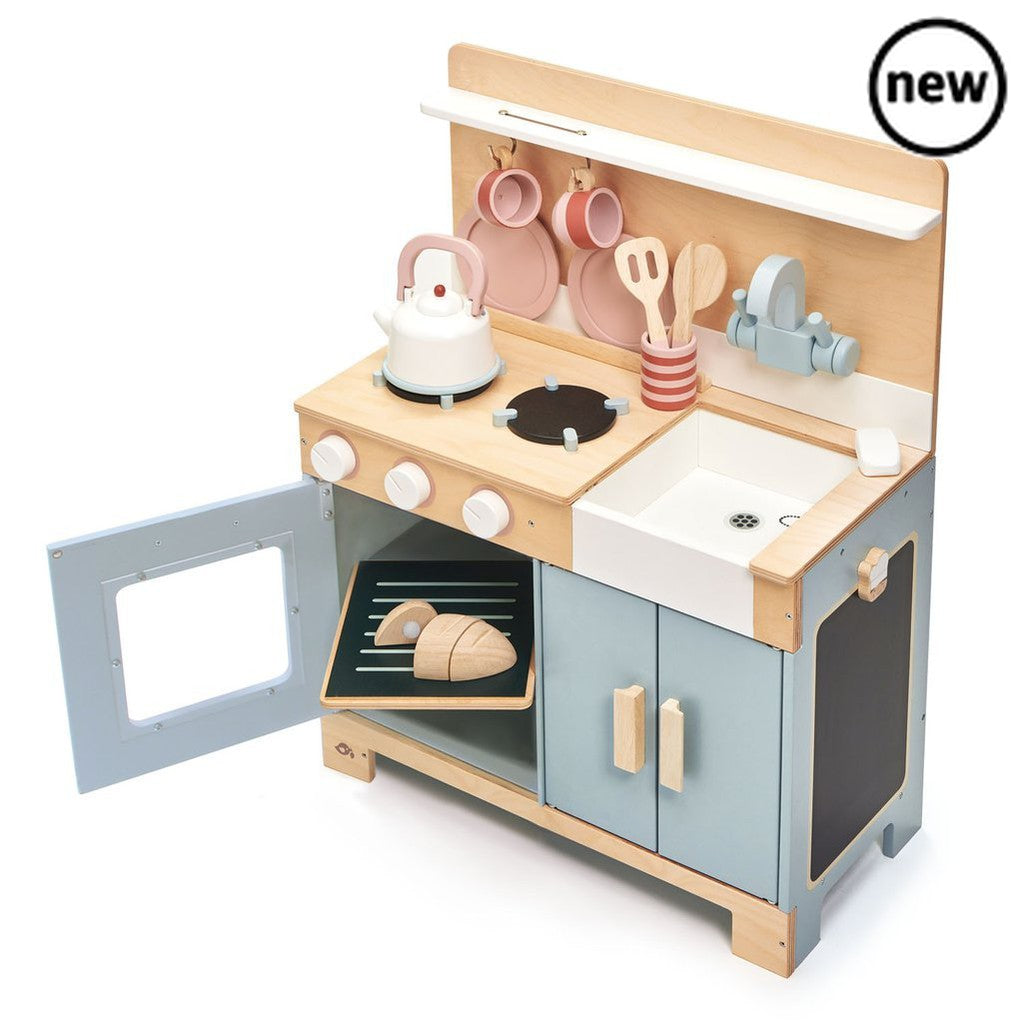 Tenderleaf Toys Home Kitchen, I think with this Kitchen your little ones will love to cook every night? This Kitchen has is gender neutral, perfect for any chef. The Kitchen is finished with the most contemporary colours and would be a great addition to your lovely home. Complete with 3 cooking utensils and a hob. Pretend play is a vital part of a child's development, as children learn by imagining, observing and doing, that is why we love this kitchen so much! It is part of a wider kitchen range, and reall