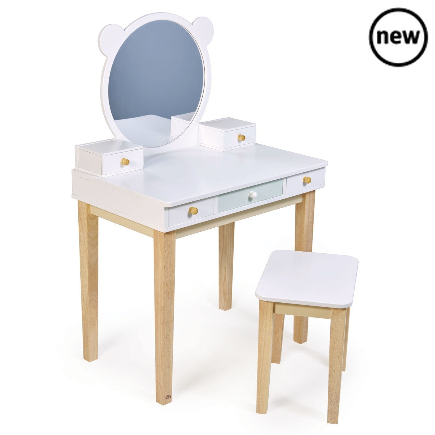 Tenderleaf Toys Wooden Forest Dressing Table, Part of our beautiful forest furniture collection, this dressing table and stool is perfect for any little boy or girl. With a total of 5 drawers, there is plenty of storage for little treasures. A generous large round mirror inspired by our forest friends. Measurements 0.690.1650.515 meters h w d 0.058633m3 16.11kg, Tenderleaf Toys Wooden Forest Dressing Table,Wooden Toys,Tenderleaf, 