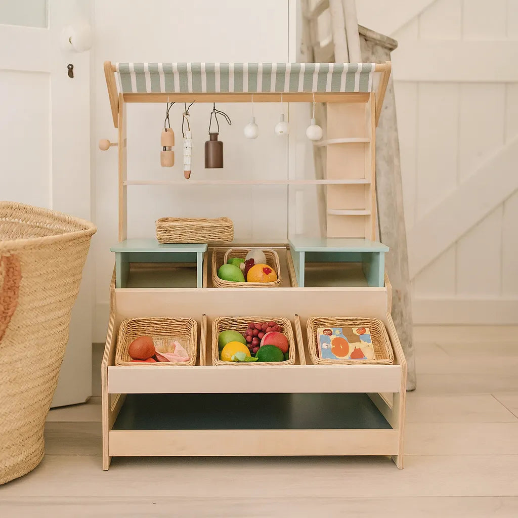 Tenderleaf Toys Wooden Market Stall with Shelves-Tenderleaf Toys Wooden Market Stall with Shelves