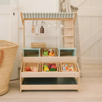 Tenderleaf Toys Wooden Market Stall with Shelves-Tenderleaf Toys Wooden Market Stall with Shelves