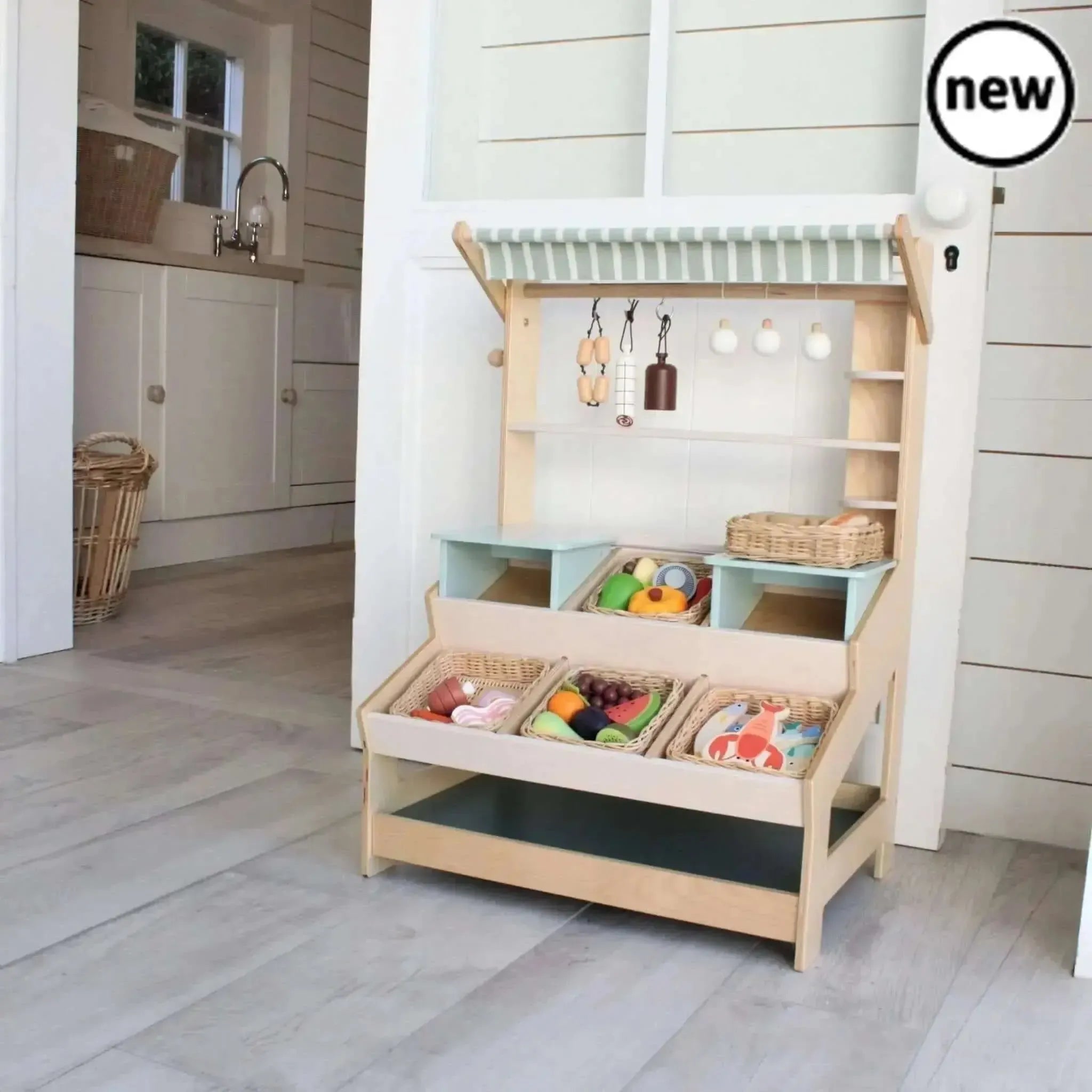 Tenderleaf Toys Wooden Market Stall with Shelves-Tenderleaf Toys Wooden Market Stall with Shelves