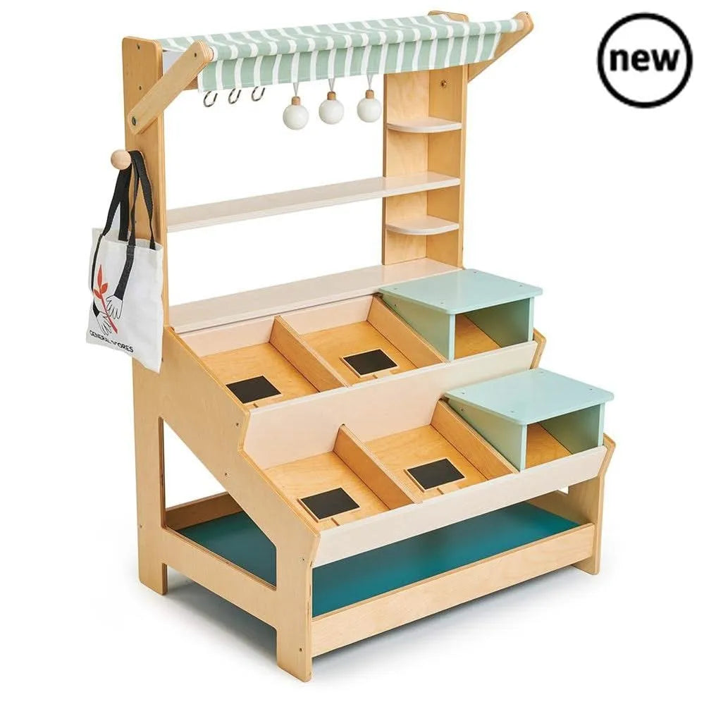 Tenderleaf Toys Wooden Market Stall with Shelves-Tenderleaf Toys Wooden Market Stall with Shelves