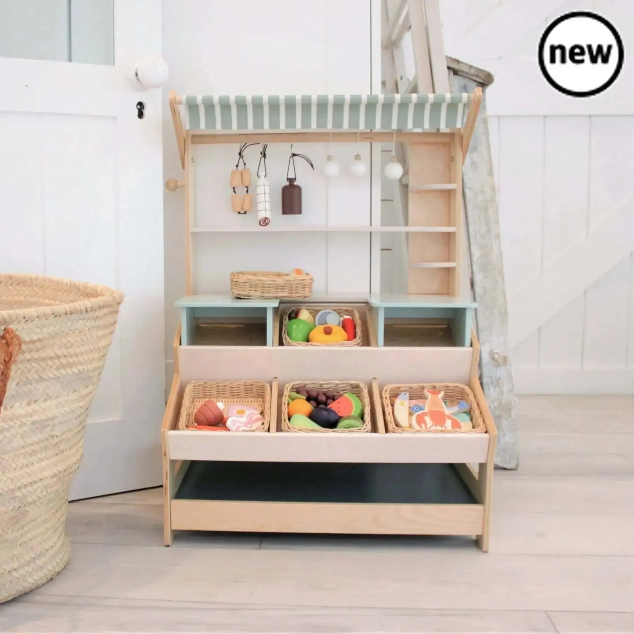 Tenderleaf Toys Wooden Market Stall with Shelves-Tenderleaf Toys Wooden Market Stall with Shelves