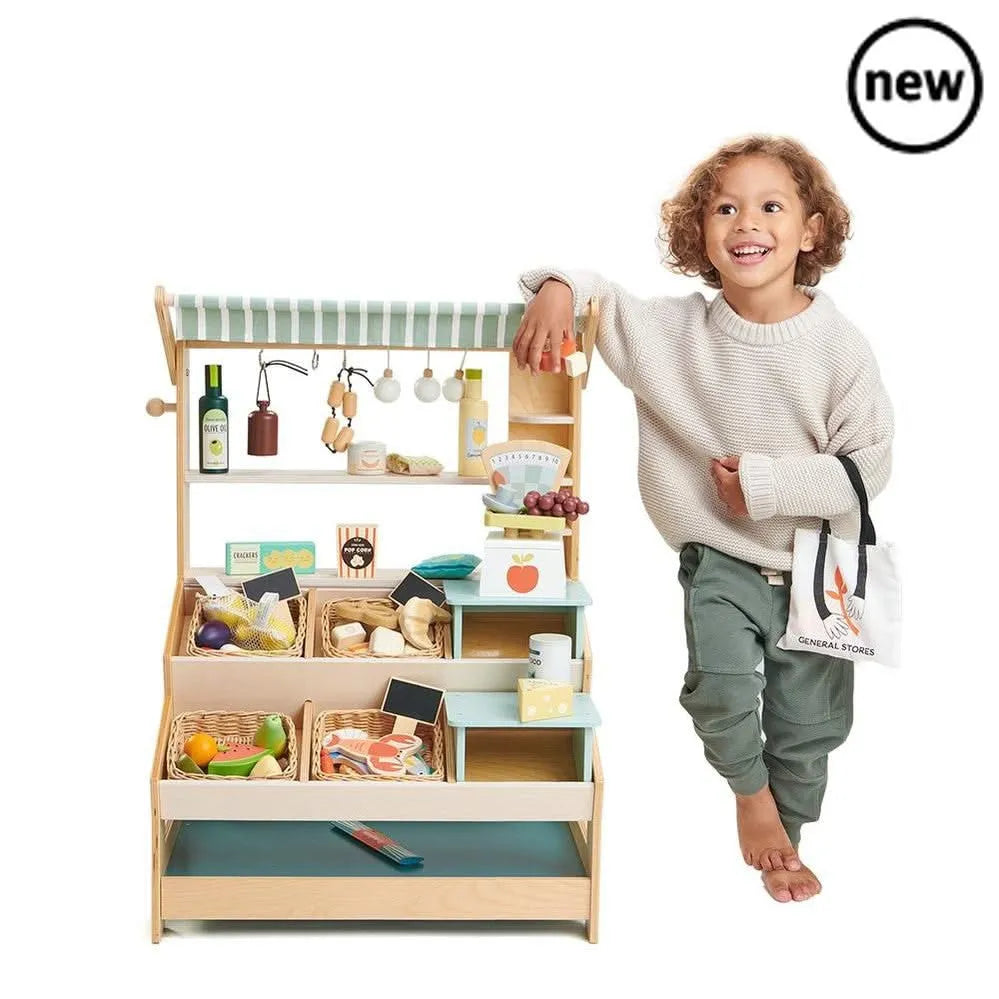 Tenderleaf Toys Wooden Market Stall with Shelves-Tenderleaf Toys Wooden Market Stall with Shelves