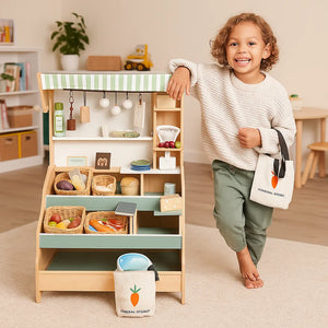 Tenderleaf Toys Wooden Market Stall with Shelves-Tenderleaf Toys Wooden Market Stall with Shelves