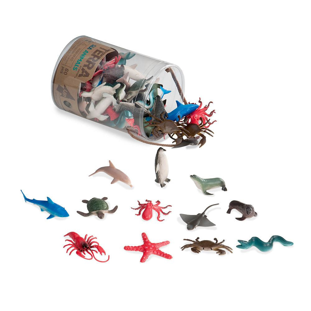 Terra Sea Animals in Tube, Dive into Terra by Battat's exciting Sea Animals in a tube! Boasting 60 fish toys and sea creature miniatures, you'll have an abundance of superb gifts and party bag fillers for a fish-themed children’s party! These plastic toy animals are also lifelike and precise replicas of real sea creatures, making them ideal as diorama supplies or educational toys for students studying marine life. Discover astonishing replica toy sea snakes, toy starfish, toy lobsters, and even the shy and 
