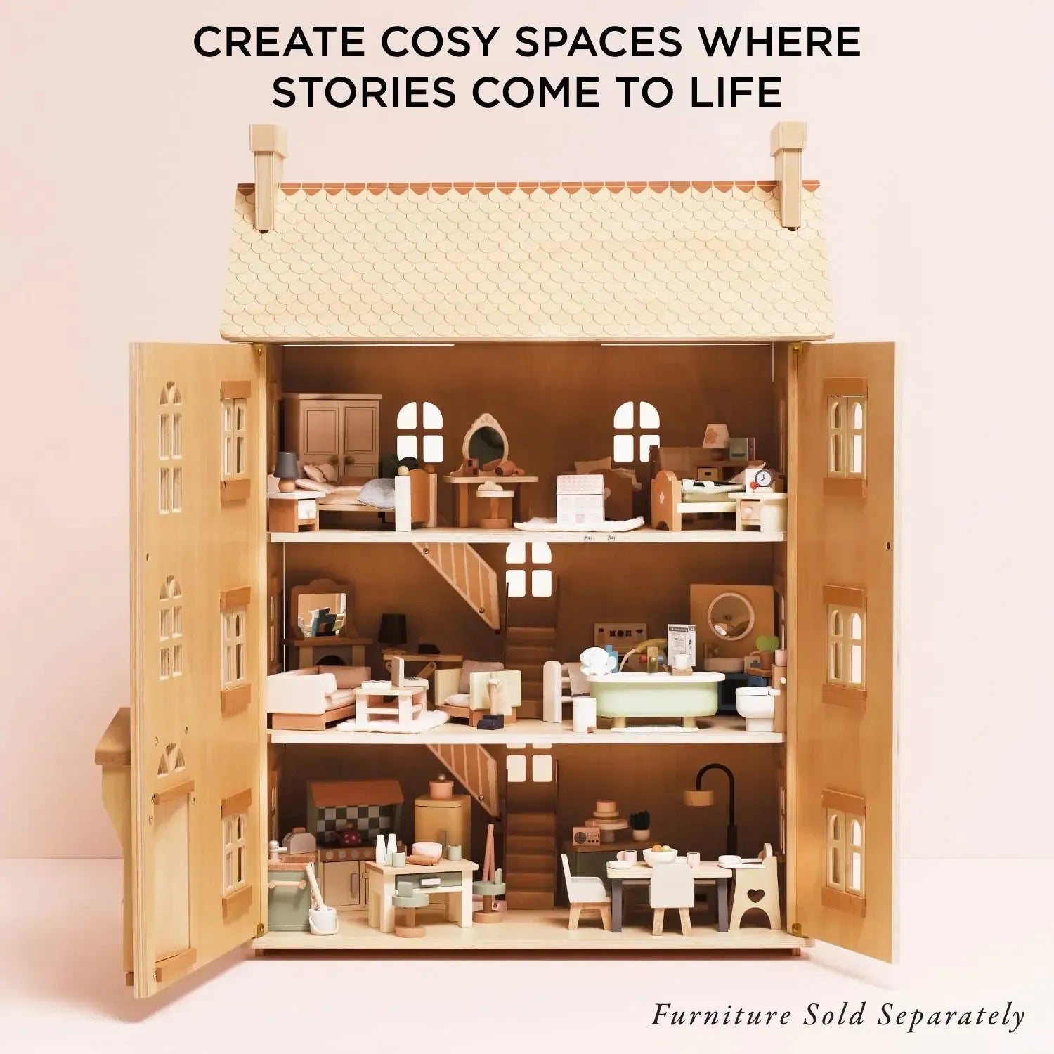 The Grand Natural Wood Dolls House-The Grand Natural Wood Dolls House