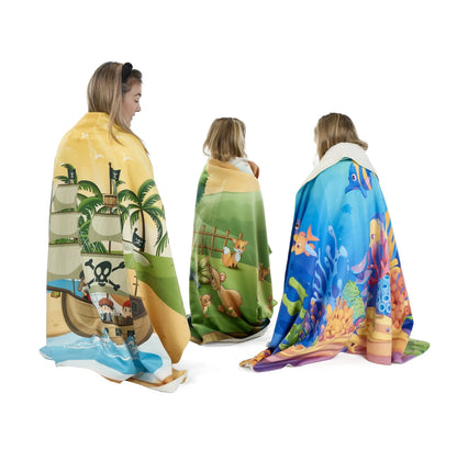 Supplier reference showing Pirate, Woodland and Sea Life print options; one throw supplied in the selected print