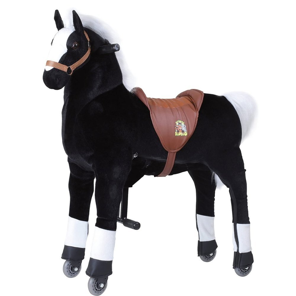 Thunder the Motion Horse, Introducing Thunder the Motion Horse! Give your child the magical experience of riding on a majestic black horse with this incredible toy. With its seat height of 67 cm, Thunder provides an authentic riding experience, just like riding on a pony.But Thunder is not just a static horse. It's steerable and designed to mimic the correct riding movements, allowing your child to gallop through the house, the garden, or even the park, creating endless hours of fun and excitement.Encourage