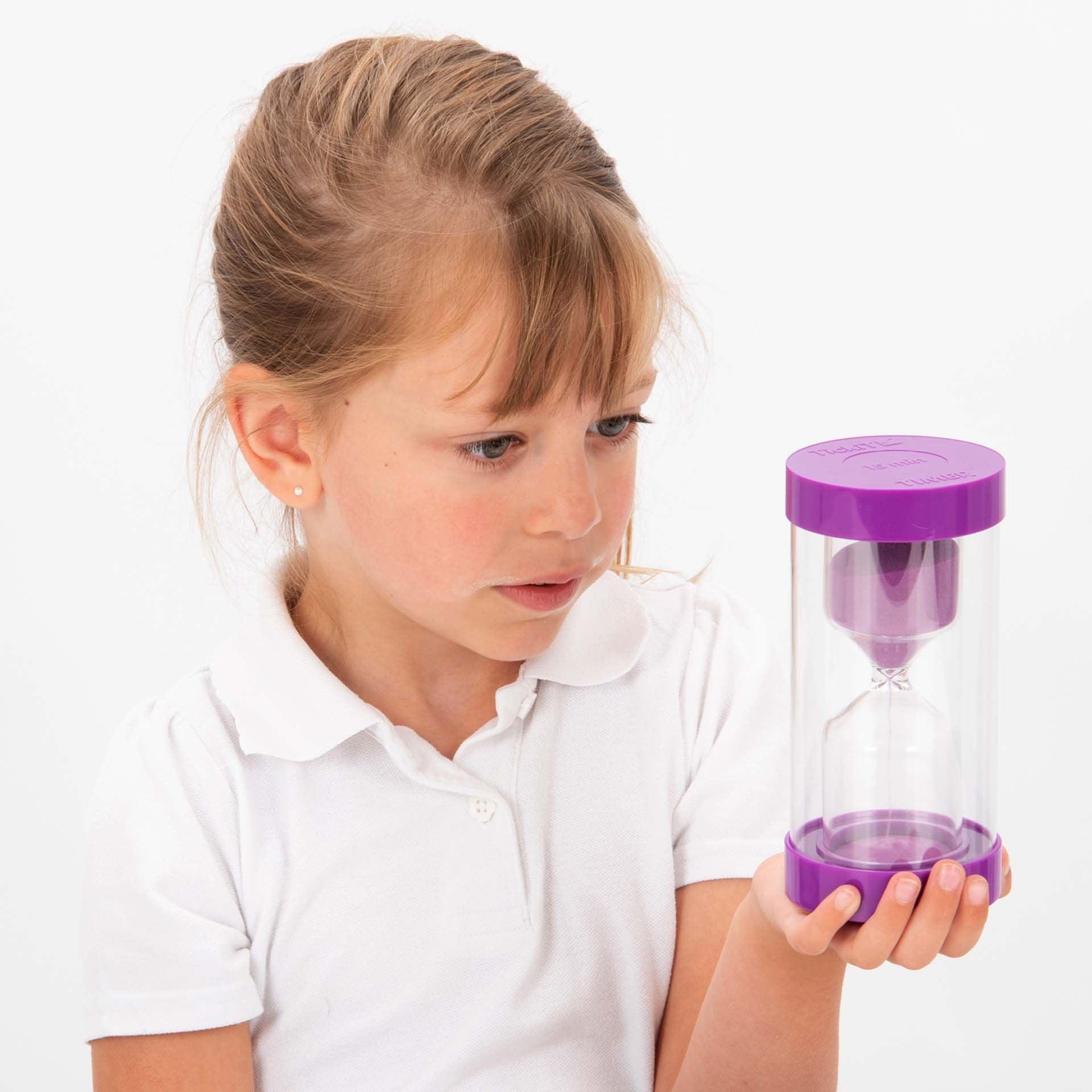 TickiT Colour Bright Sand Timer 15 Minute, Our new TickiT ColourBright Sand Timer 15 Minute timer is a robust sand timers offer the same traditional visual demonstration of the passing of time, but with a new rounded design including a shatterproof plastic barrier to protect the sleek modernised glass bulb inside. Easy to understand for young children, ideal for use in timed games or activities and for timing experiments in maths or science. The TickiT ColourBright Sand Timer 15 Minute is colour coded to ma