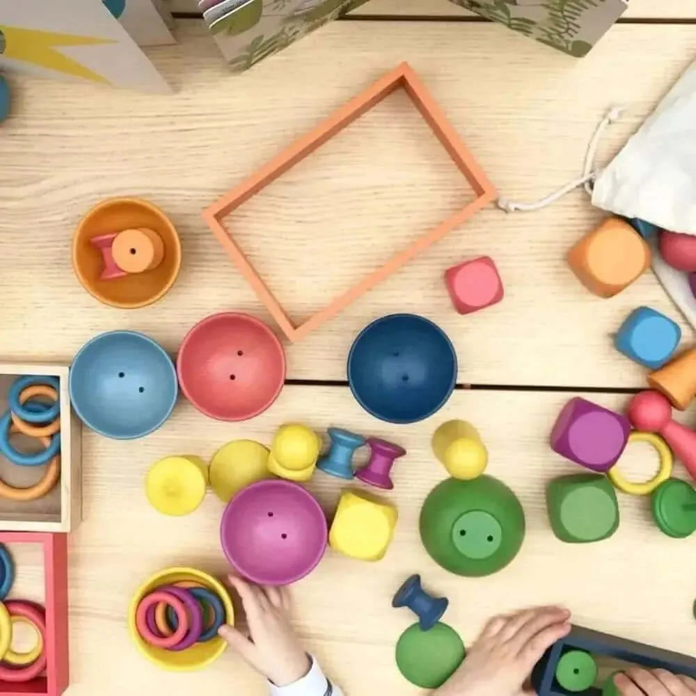 TickIt Rainbow Wooden Bowls Pack of 7-TickIt Rainbow Wooden Bowls Pack of 7