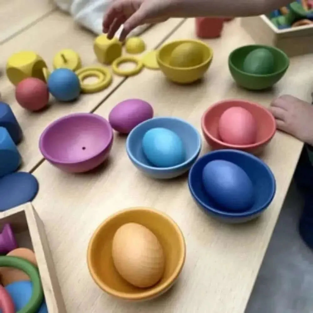 TickIt Rainbow Wooden Bowls Pack of 7-TickIt Rainbow Wooden Bowls Pack of 7