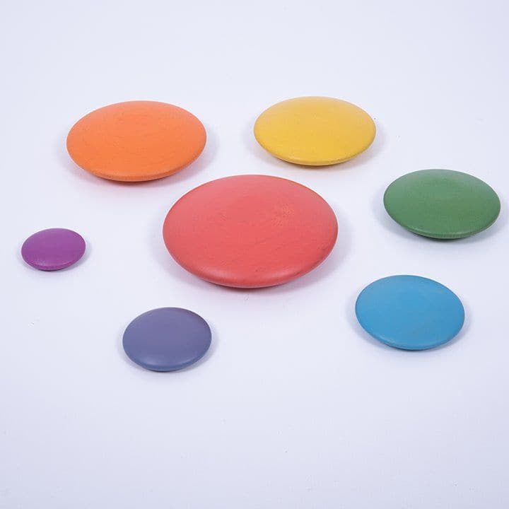 TickiT Rainbow Wooden Buttons, Introducing TickiT® Rainbow Wooden Buttons – the perfect educational toy for your child's playtime adventures. Crafted from exquisite, smooth solid wood, these buttons feature a natural woodgrain finish and come in seven vibrant colors of the rainbow. Your child's creativity will flourish as they use these giant wooden buttons to build fantastic and wobbly stacking towers. With a smooth and tactile surface, these buttons are designed for little hands to explore and enjoy. What