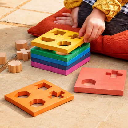 TickiT Rainbow Wooden Shape Stacker-TickiT Rainbow Wooden Shape Stacker