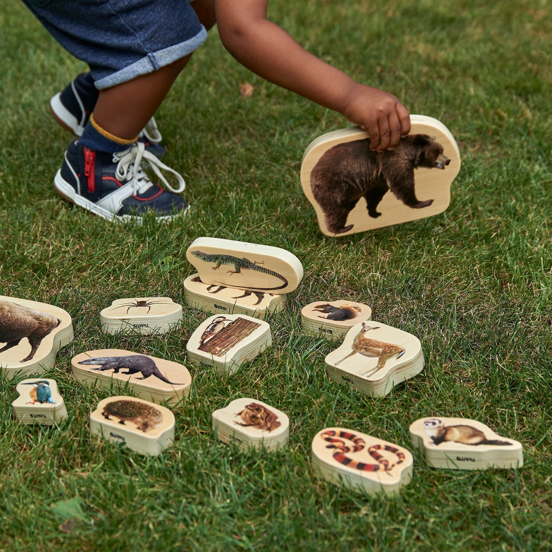 TickiT Wooden Forest Animal Blocks, Our TickiT® Wooden Forest Animal Blocks are a great way for your child to discover wild animals up close as the chunky wooden picture blocks are colour printed on both sides with real photographic images of wild animals from forest, river and woodland environments.The realistic imagery will enable your child to learn about animals in the wild and inspire them to identify them when out on trips to a safari park or see them in books. Older children can be encouraged to visu