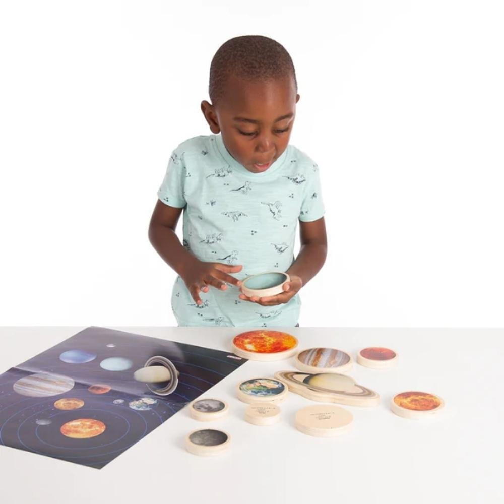 TickiT Wooden Solar System Discs, Explore our TickiT® Wooden Solar System Discs and voyage into an exciting galaxy far away! The smooth rounded plywood Wooden Solar System Discs are ideal for small hands, making them tactile and easy to grip, rotate and examine. The Wooden Solar System Discs are a great set for children to learn more about stars, planets and our solar system. The Wooden Solar System Discs set encourages descriptive language, imaginative play, fine motor skills and creates a greater understa