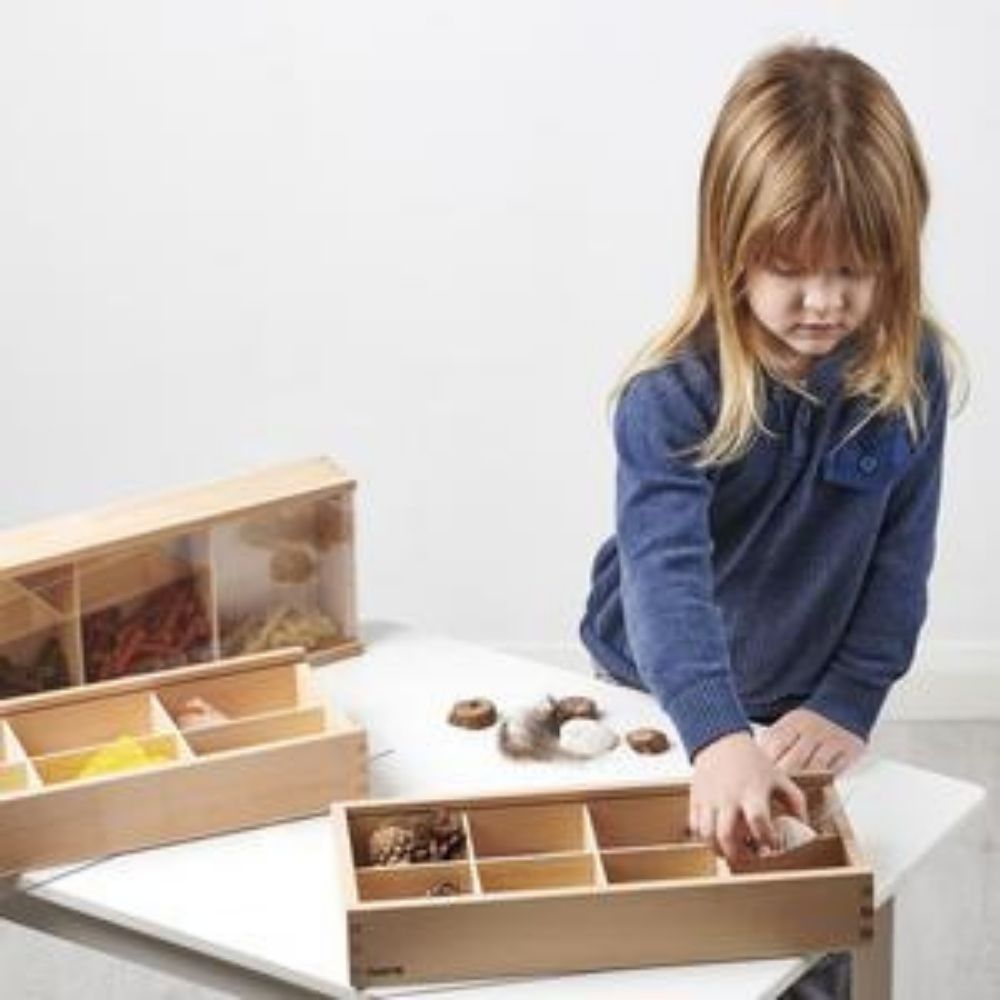 TickiT® Wooden Discovery Boxes, What better way to sort and organise treasured little objects than with our TickiT Wooden Discovery Boxes. The TickiT Wooden Discovery Boxes are a set of beautiful and sturdy beechwood boxes with 3, 6 and 8 storage compartments and clear acrylic sliding lids. A compact and tidy storage solution that enables your child to arrange and display objects by colour or shape. The TickiT Wooden Discovery Boxes are perfect for using with natural resources or why not combine with our Ra