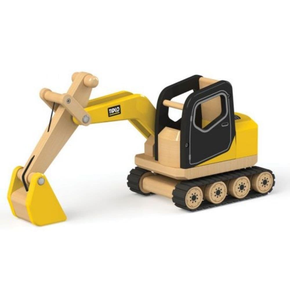 Tidlo Digger, The Tidlo Digger is a Strong painted wooden construction toy with realistic detailing . The Tidlo Digger has a 360 degree swivelling cab, fully functioning and poseable scoop that raises and lowers, finished with sturdy caterpillar tracks to cope with all terrain! The Tidlo Digger is an ideal individual toy but add to your collection and create an entire fun building site for hours of imaginative play. Make light work of any pretend groundworks with the Tidlo Digger Toy. This durable and detai
