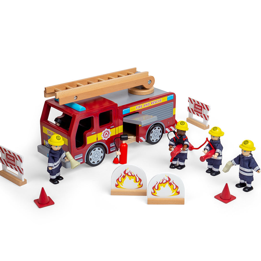 Tidlo Fire Station Toy Bundle, Race to put out fires and rescue cats from trees with our exclusive Tidlo Fire Station Toy Bundle. Aspiring young firefighters can enjoy hours of pretend play with the included Fire Station, Fire Engine, and Firefighter figures. Made from high-quality, responsibly sourced materials, each fire toy in this small world play set is designed for little hands to play with. Firefighter toys are a great way to encourage creative and imaginative play sessions as youngsters ensure emerg