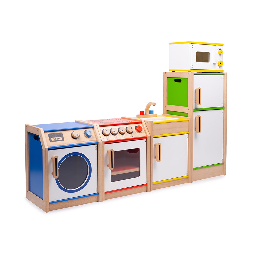 Tidlo Play Kitchen Bundle, Domestic youngsters can be just like the grown-ups in their homes with our exclusive Tidlo Play Kitchen Bundle. Enjoy hours of pretend play with the included Cooker, Washing Machine, Sink, Fridge and Microwave. Made from high-quality, responsibly sourced materials, each pretend play toy in this play kitchen set is designed for little hands to play with. Play kitchens are a great way to encourage creative and imaginative play sessions as kids re-enact real-life domestic scenarios f
