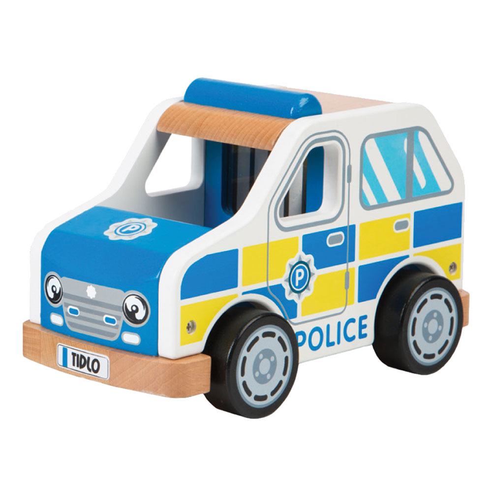 Tidlo Police Car, Get ready for high-speed chases and daring rescues with the Tidlo Police Car. This sturdy wooden Tidlo Police Car is built to last, making it perfect for endless hours of play. Its detailed design is sure to captivate your child's imagination, transforming playtime into an exciting adventure.The Tidlo Police Car comes fully equipped to handle any emergency. With a removable roof panel, your little hero can easily apprehend the baddies and place them in the back of the car, ready to be tran