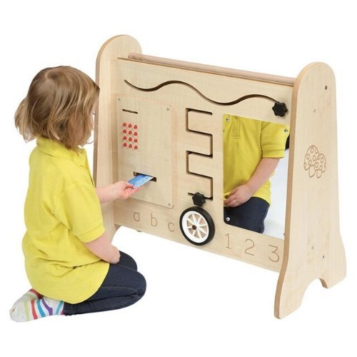 Toddler Duo Activity Station, The Toddler Duo Activity Station is a versatile and long-lasting play unit designed specifically for young children. Constructed from 15mm laminated MDF, this activity station is built to withstand the rigors of daily use in early years settings. The bull-nosed polished edges ensure that little ones can play safely without the risk of any sharp edges. This dual-sided activity panel provides a wide range of engaging and educational activities for toddlers. With two different sid