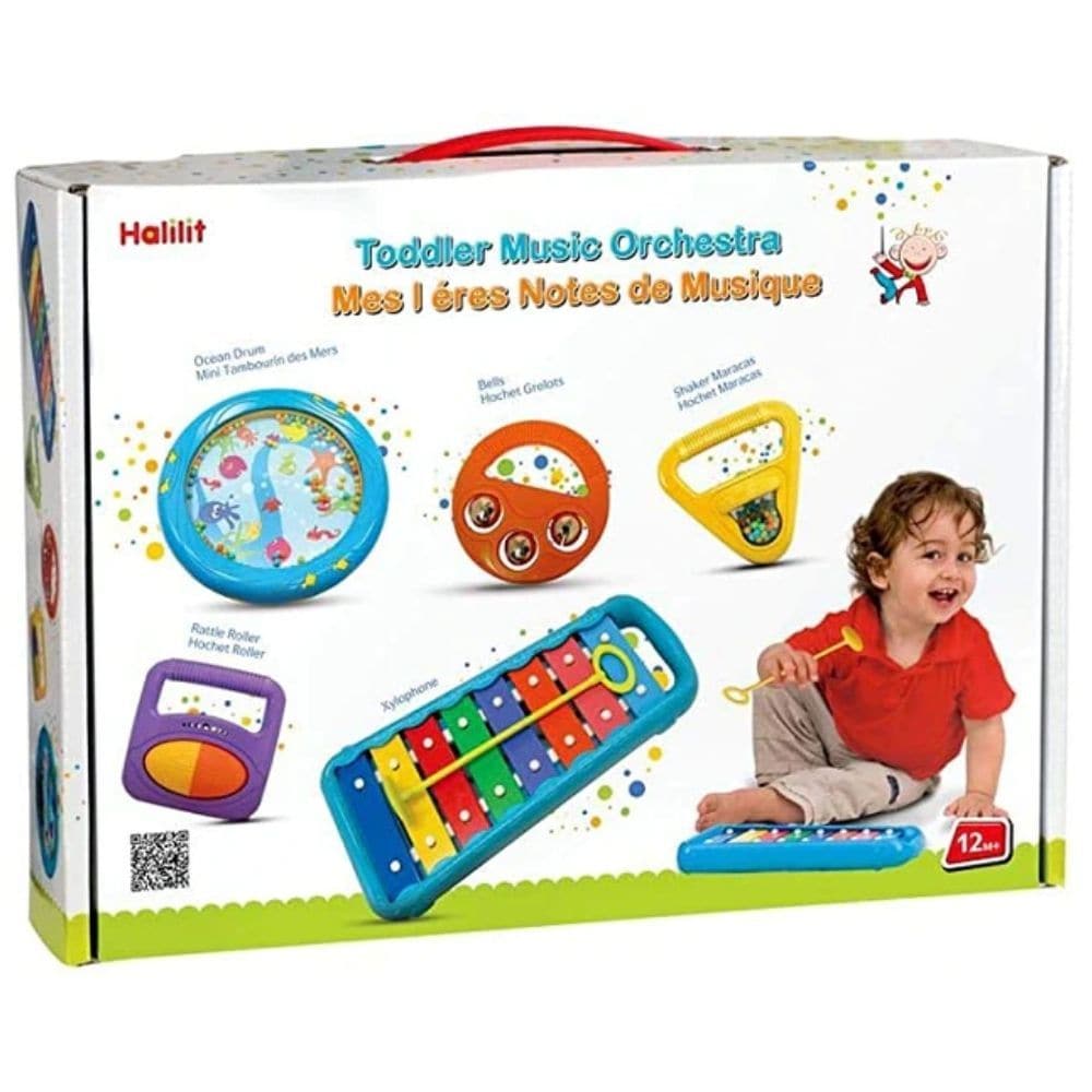 Toddler Music Orchestra Kit 5pk, Create your own musical masterpieces with the Toddler Music Orchestra set! The Toddler Music Orchestra Kit is a fascinating, accurately tuned instruments produce clear sounds for early music makers. The accurately tuned, Baby Xylophone features a chunky shape with rounded edges, making this instrument safe for little fingers. Comes complete with a specially shaped baby-safe mallet that clips away for easy storage. The Ocean Drum is a fascinating drum for tiny tots! Baby can 