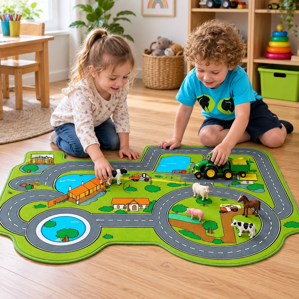 Tractor Farm Playmat in use with children — natural early years lifestyle image 2