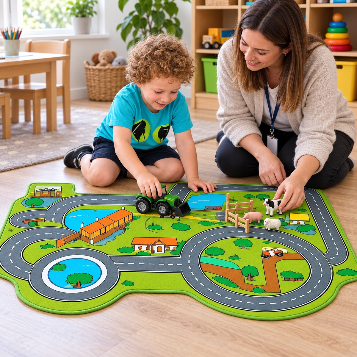 Tractor Farm Playmat in use with children — natural early years lifestyle image 4