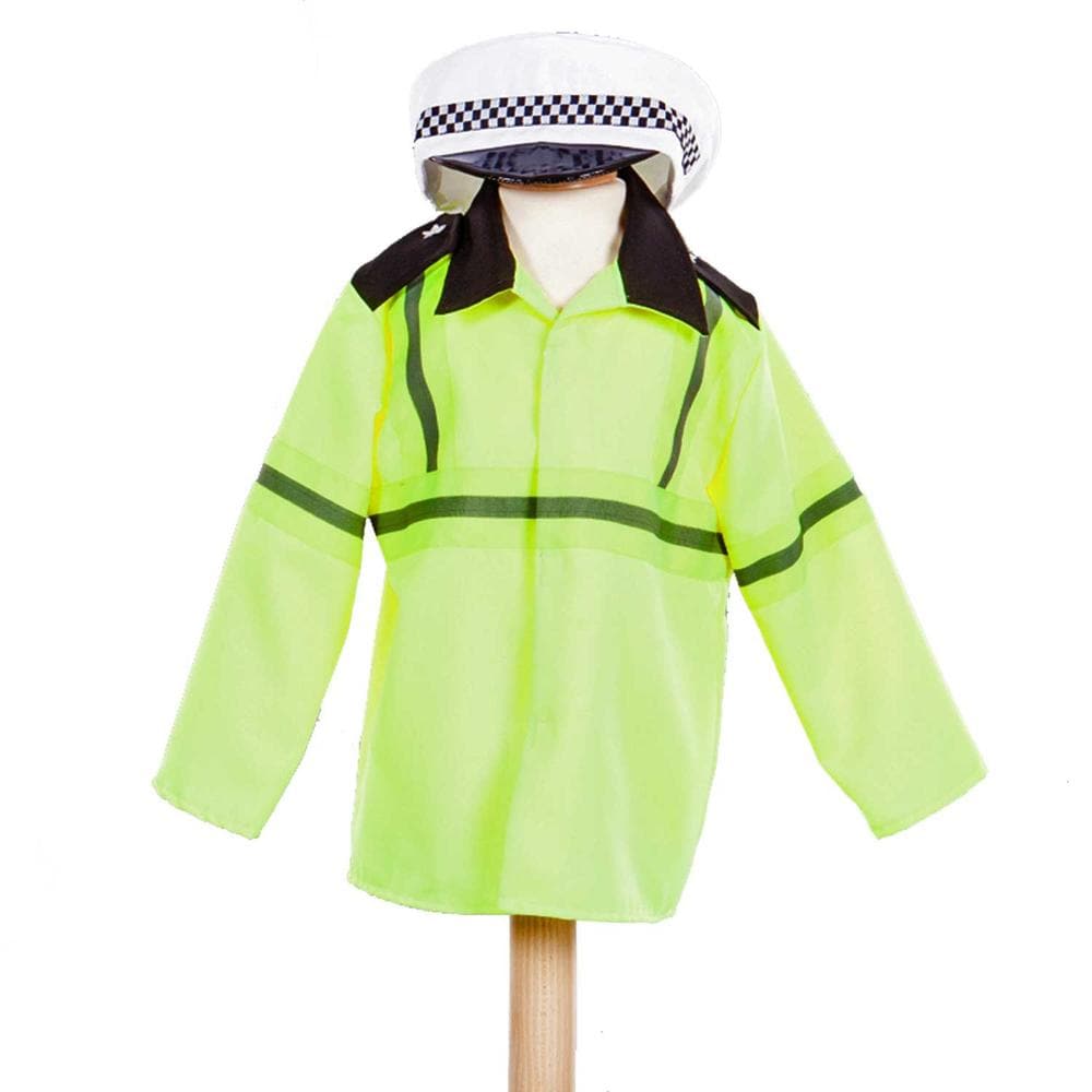 Traffic Police Fancy Dress Costume, High quality Traffic Police Dressing-up Outfit for your role play corner and amateur dramatic productions. Set comes with High quality police jacket and police hat costume. The Traffic Police Dressing-up Outfit offers children a compelling way to engage in imaginative play while exploring the role of a traffic cop. Here are the key features of this high-quality Traffic Police Fancy Dress Costume set: Design and Authenticity Police Jacket: A fluorescent jacket equipped wit